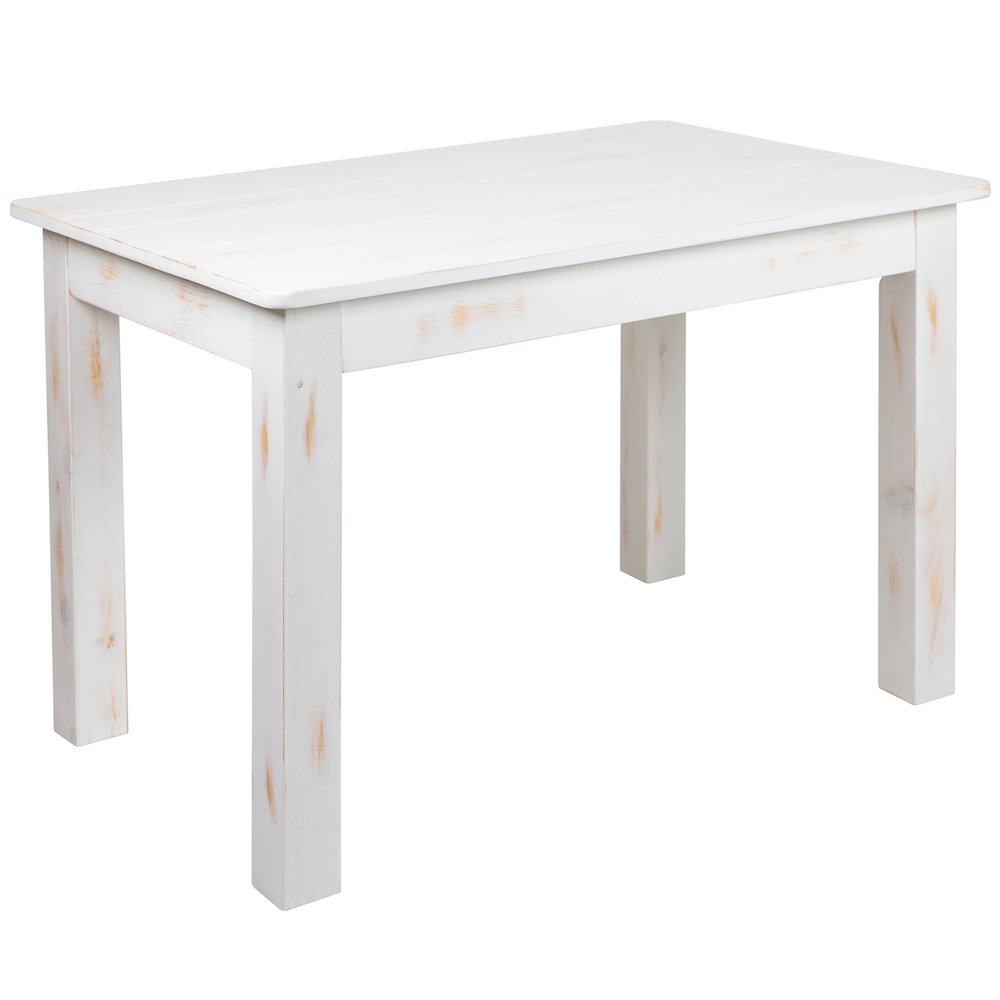 46" x 30" Rectangular Antique Rustic White Solid Pine Farm Dining Table. Picture 1