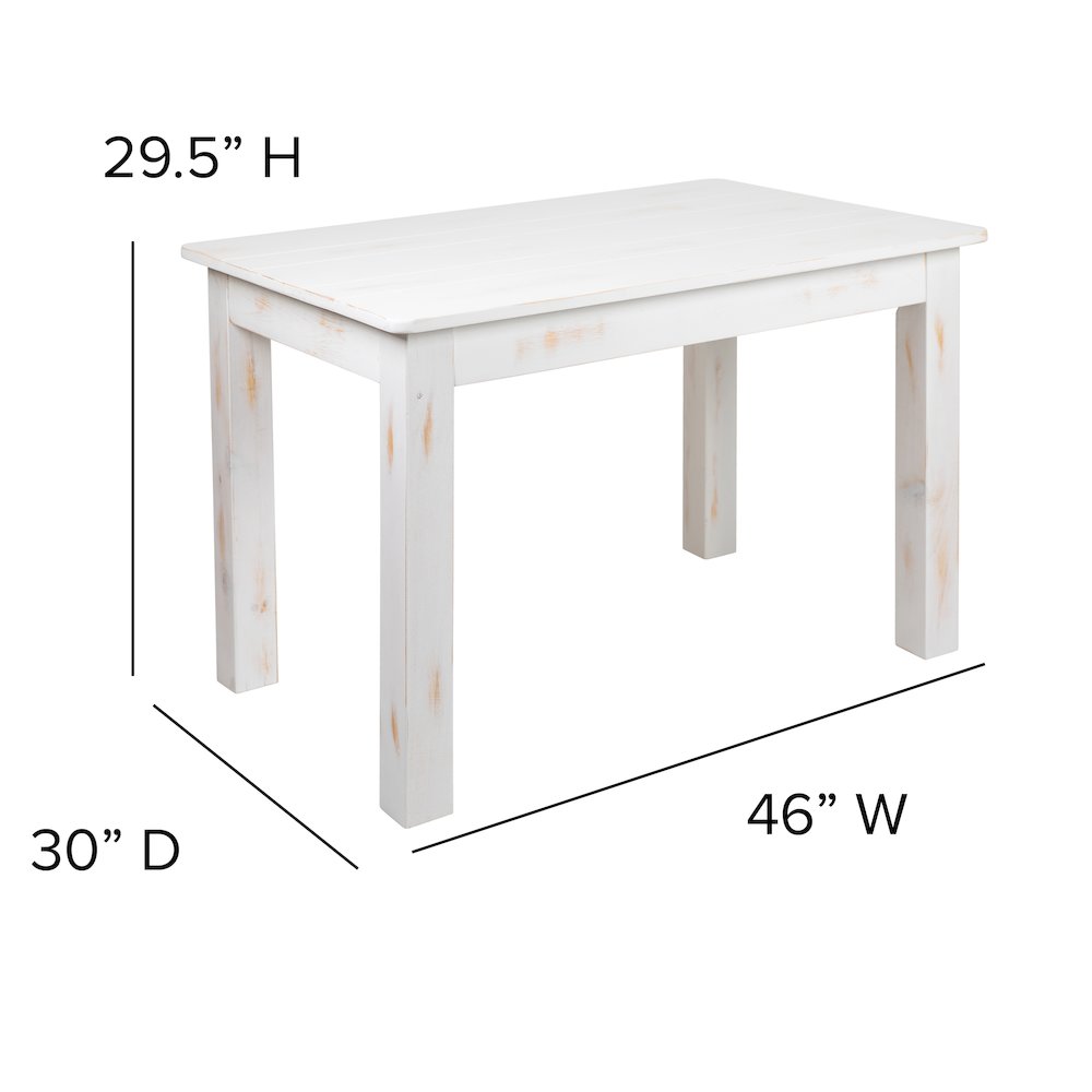 46" x 30" Rectangular Antique Rustic White Solid Pine Farm Dining Table. Picture 6