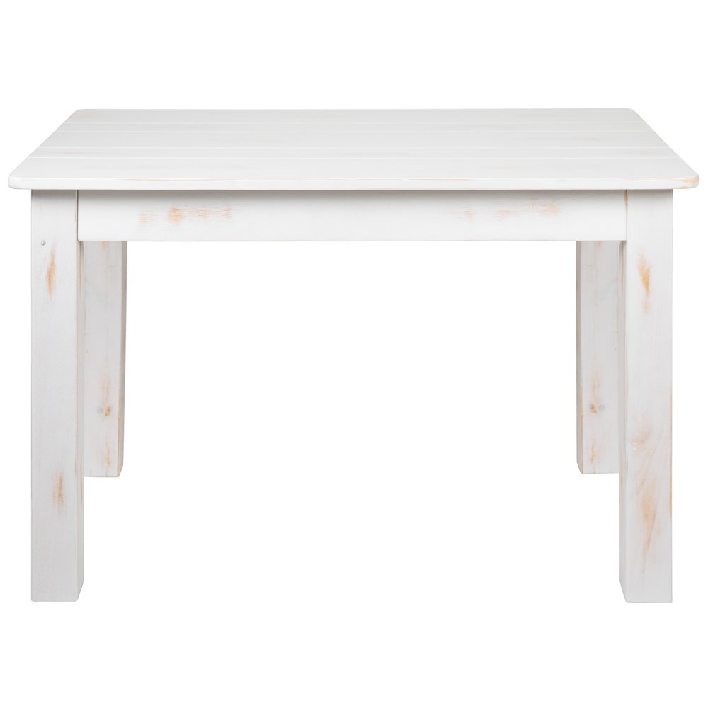 46" x 30" Rectangular Antique Rustic White Solid Pine Farm Dining Table. Picture 11
