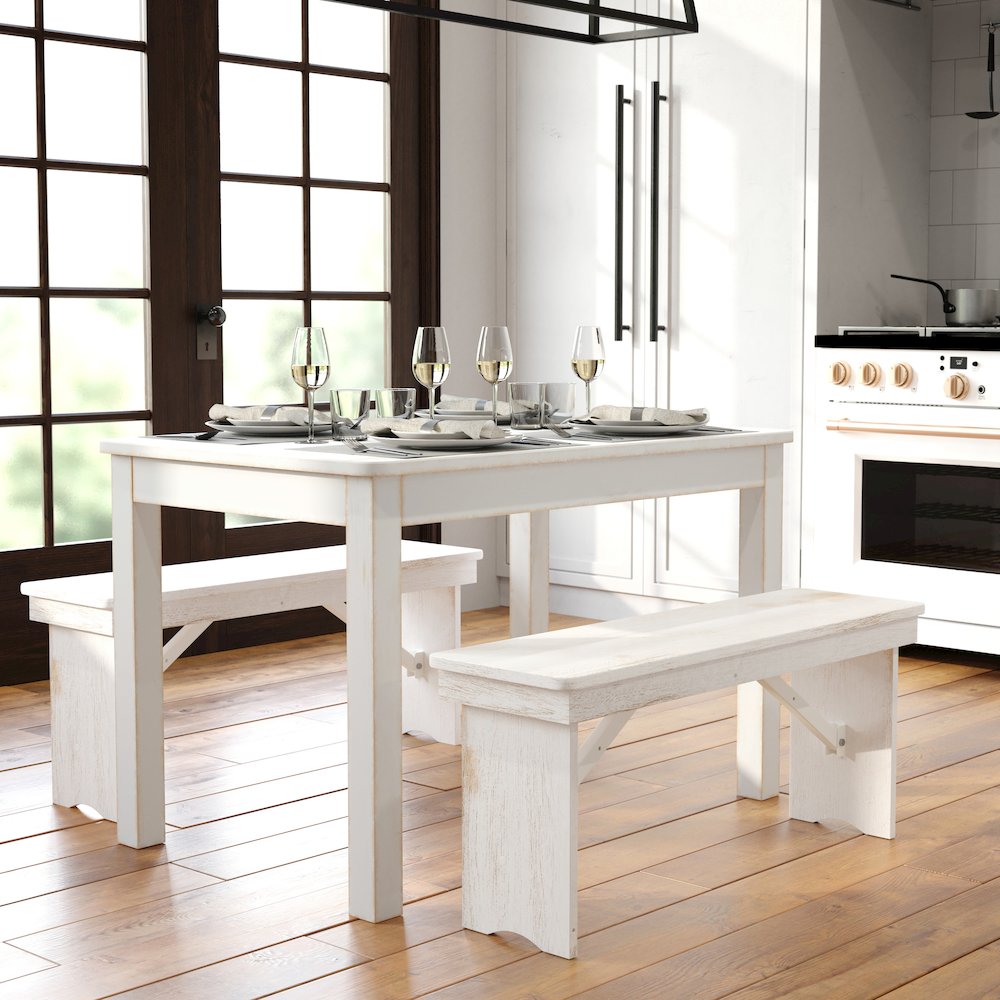 46" x 30" Rectangular Antique Rustic White Solid Pine Farm Dining Table. Picture 2