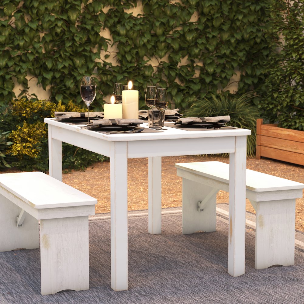 46" x 30" Rectangular Antique Rustic White Solid Pine Farm Dining Table. Picture 7
