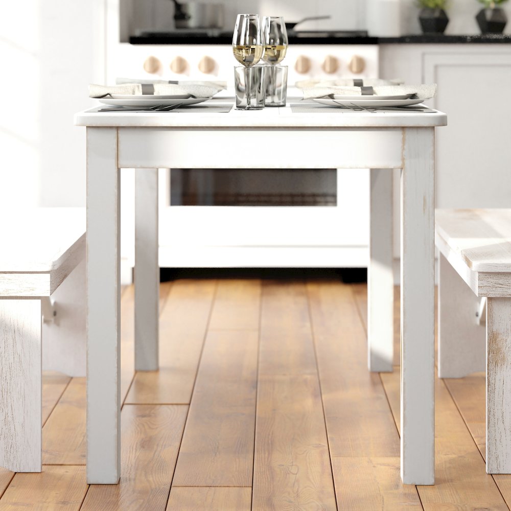46" x 30" Rectangular Antique Rustic White Solid Pine Farm Dining Table. Picture 8
