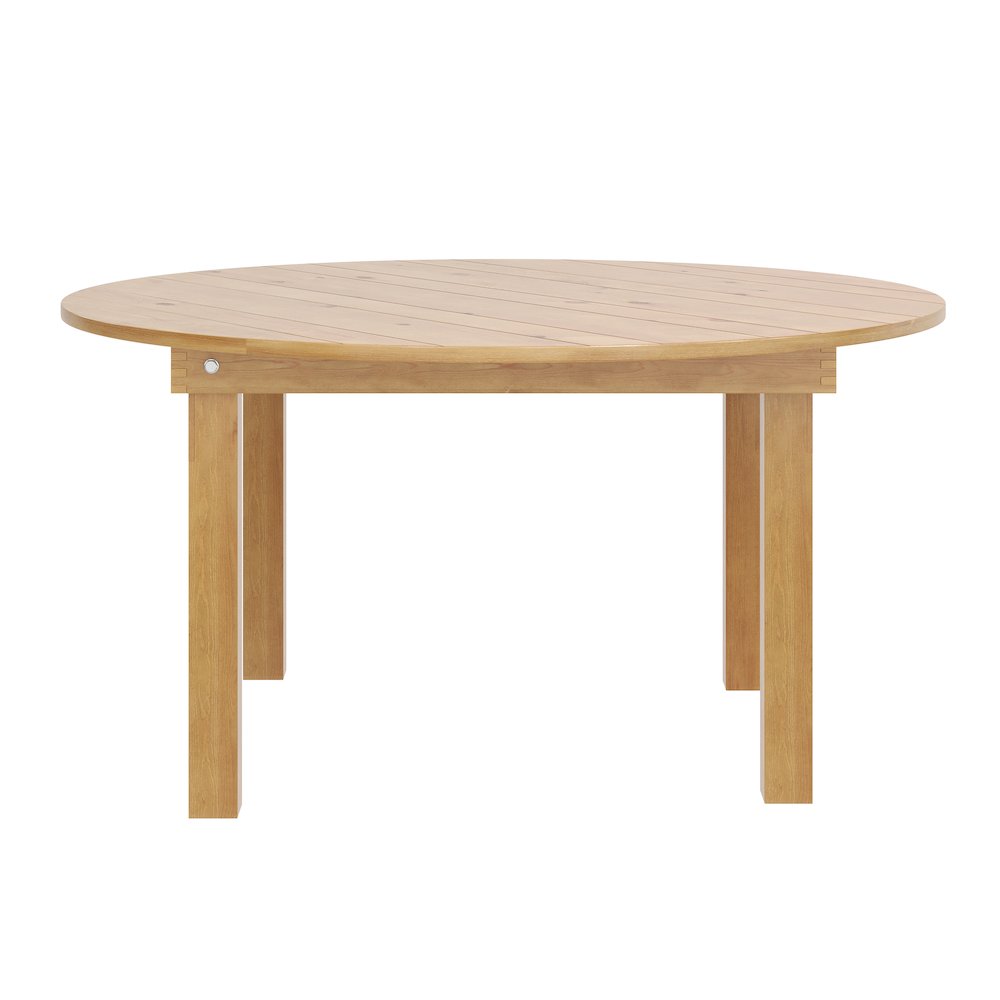 60" Round Light Natural Farmhouse Folding Table, Antique Rustic Solid Pine. Picture 1