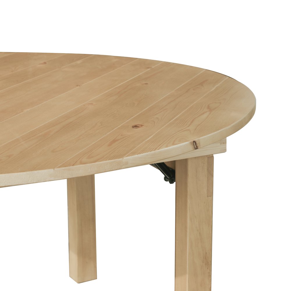 60" Round Light Natural Farmhouse Folding Table, Antique Rustic Solid Pine. Picture 12