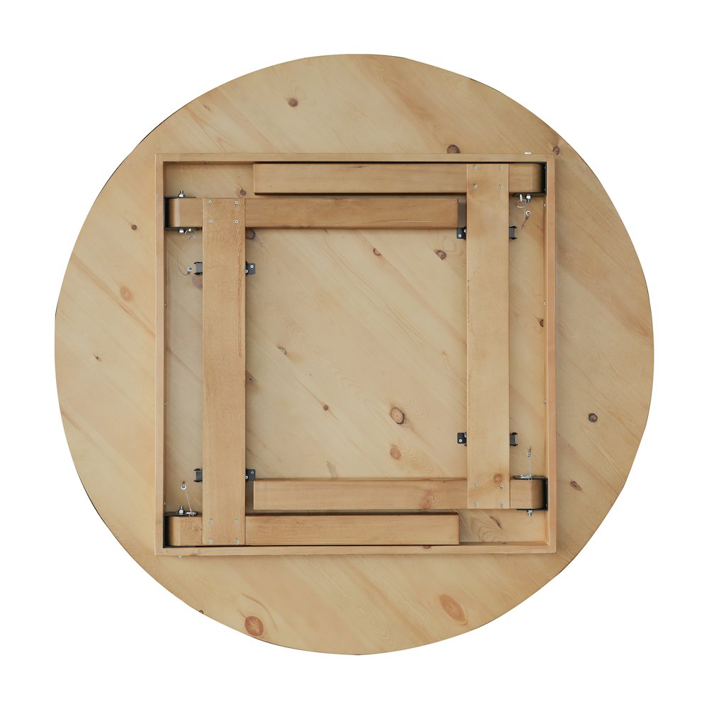 60" Round Light Natural Farmhouse Folding Table, Antique Rustic Solid Pine. Picture 17