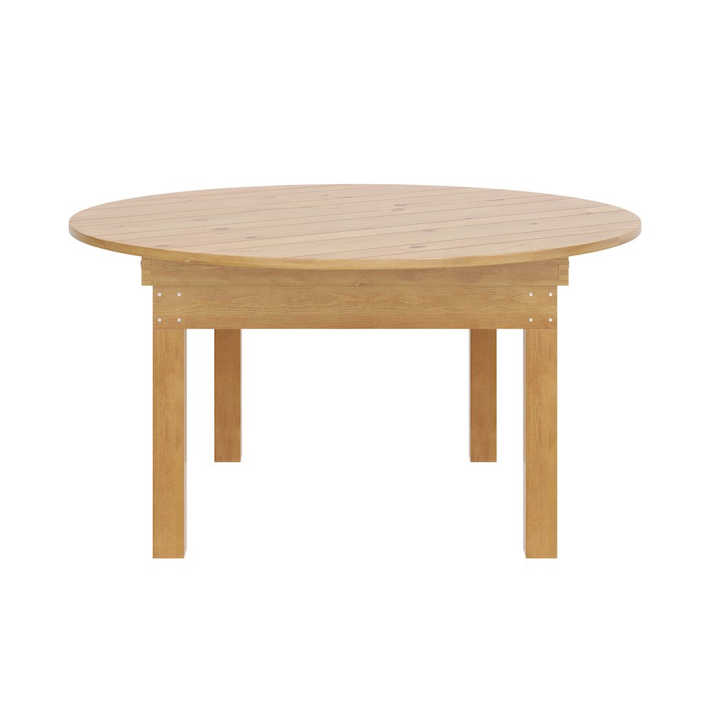 60" Round Light Natural Farmhouse Folding Table, Antique Rustic Solid Pine. Picture 14