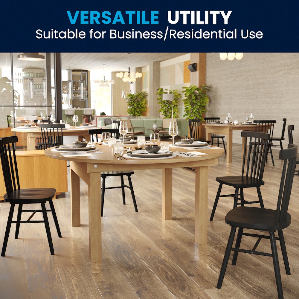60" Round Light Natural Farmhouse Folding Table, Antique Rustic Solid Pine. Picture 9