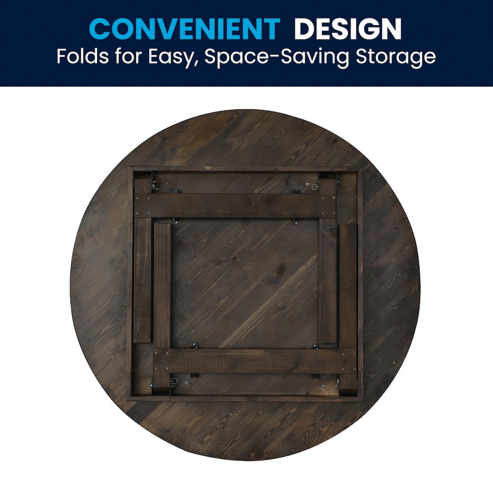 60" Round Mahogany Farmhouse Folding Table, Antique Rustic Solid Pine. Picture 7