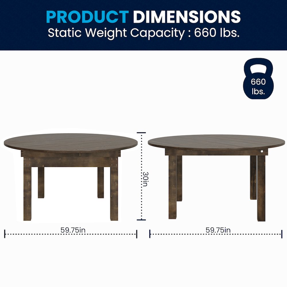 60" Round Mahogany Farmhouse Folding Table, Antique Rustic Solid Pine. Picture 9