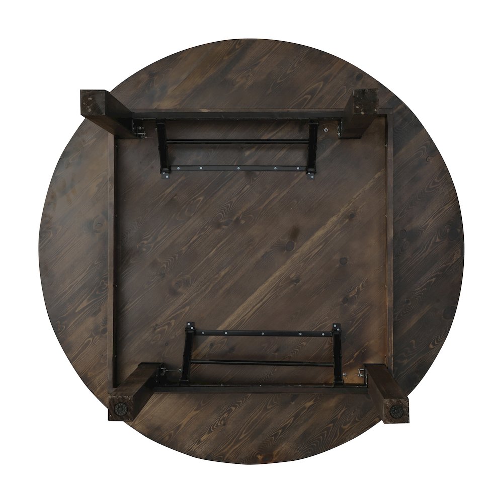 60" Round Mahogany Farmhouse Folding Table, Antique Rustic Solid Pine. Picture 16