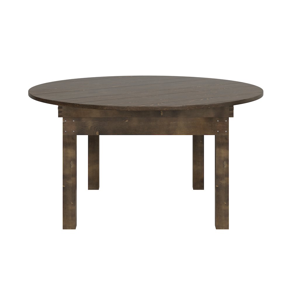 60" Round Mahogany Farmhouse Folding Table, Antique Rustic Solid Pine. Picture 14
