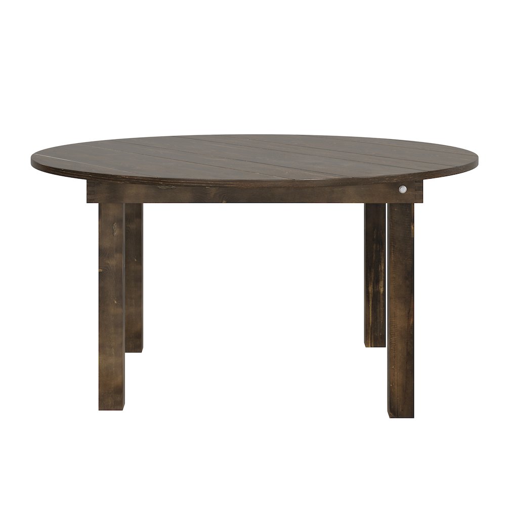 60" Round Mahogany Farmhouse Folding Table, Antique Rustic Solid Pine. Picture 13