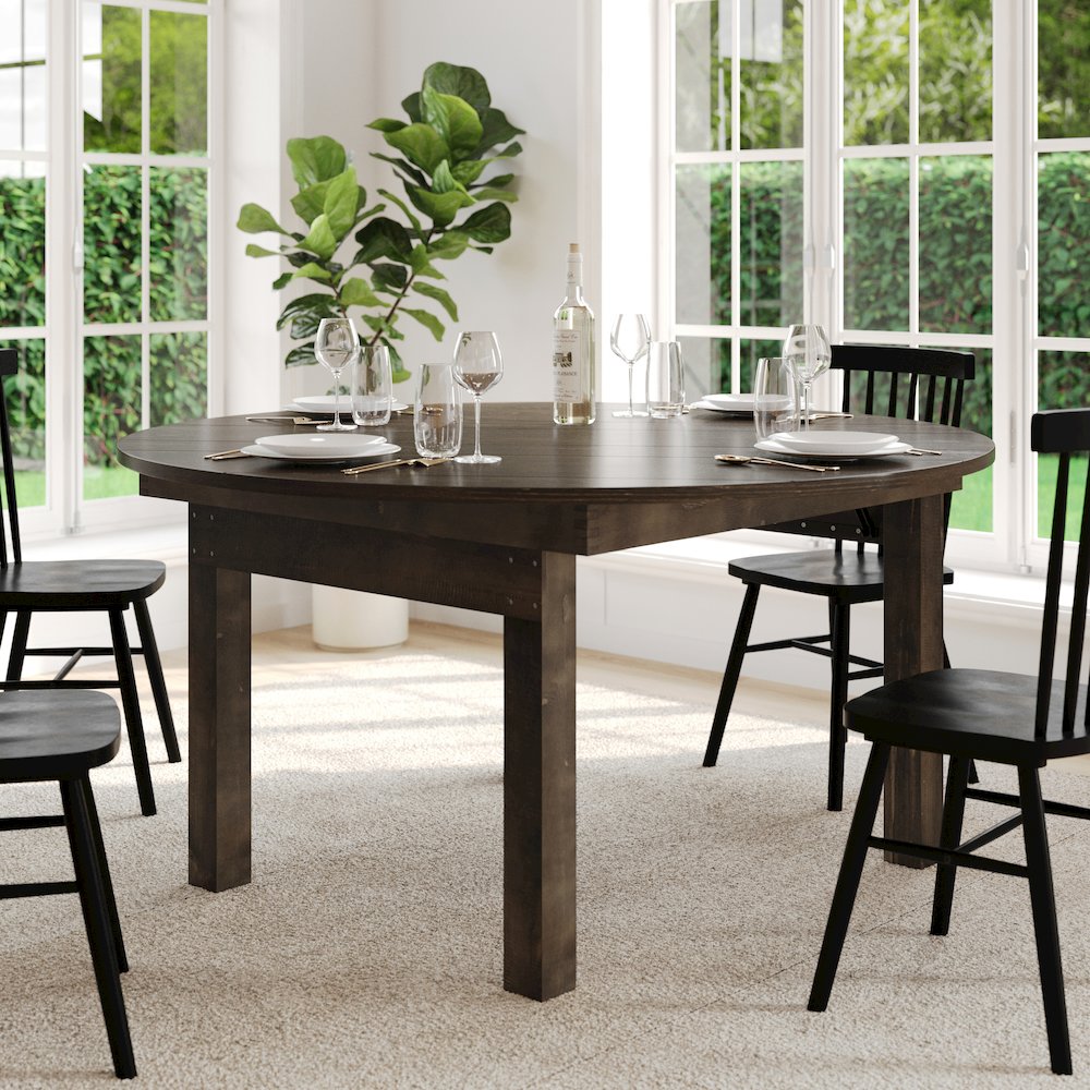 60" Round Mahogany Farmhouse Folding Table, Antique Rustic Solid Pine. Picture 10