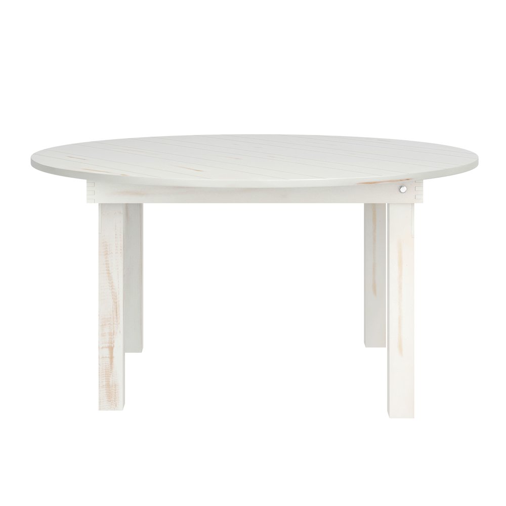 60" Round White Farmhouse Folding Table, Antique Rustic Solid Pine. Picture 1