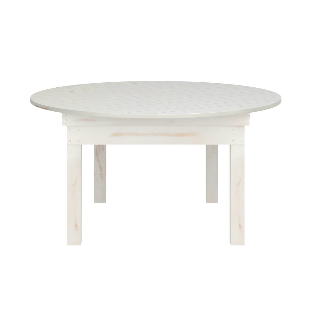 60" Round White Farmhouse Folding Table, Antique Rustic Solid Pine. Picture 14