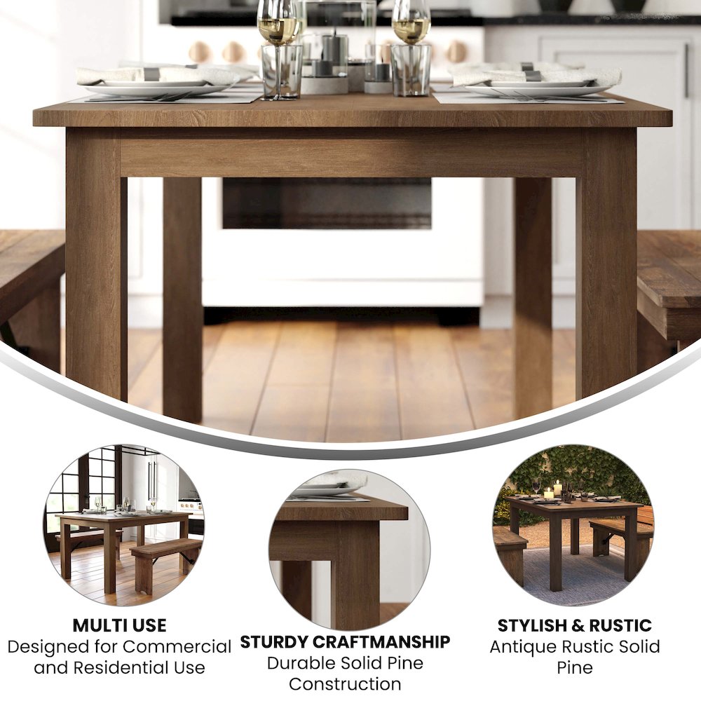 60" x 38" Rectangular Antique Rustic Solid Pine Farm Dining Table. Picture 4