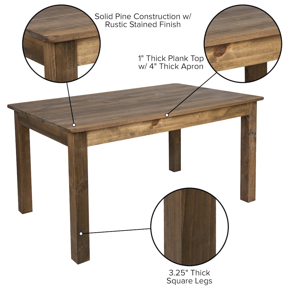 60" x 38" Rectangular Antique Rustic Solid Pine Farm Dining Table. Picture 5