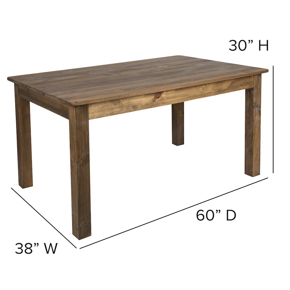 60" x 38" Rectangular Antique Rustic Solid Pine Farm Dining Table. Picture 6