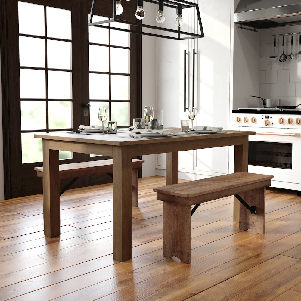 60" x 38" Rectangular Antique Rustic Solid Pine Farm Dining Table. Picture 2