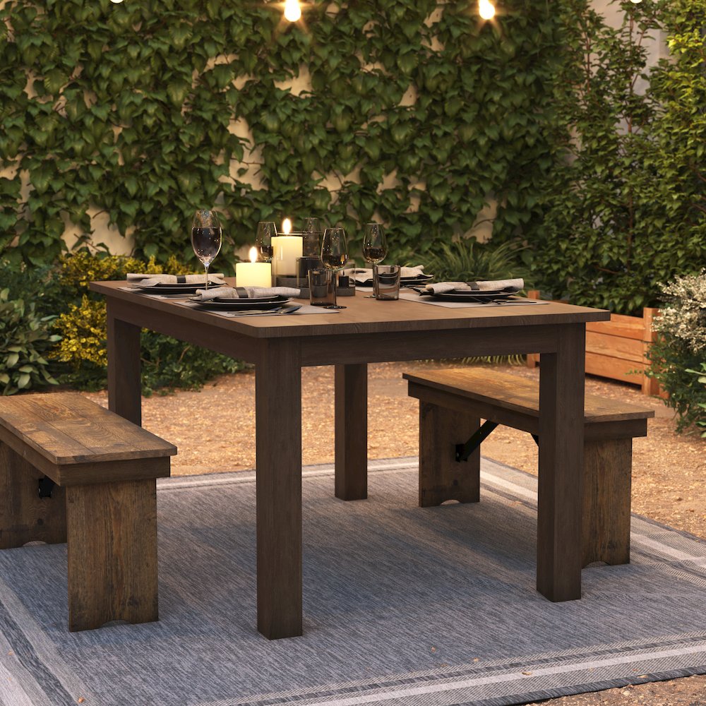 60" x 38" Rectangular Antique Rustic Solid Pine Farm Dining Table. Picture 7