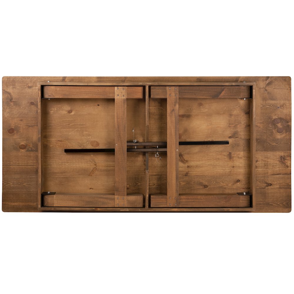 7' x 40" Rectangular Antique Rustic Solid Pine Folding Farm Table. Picture 12