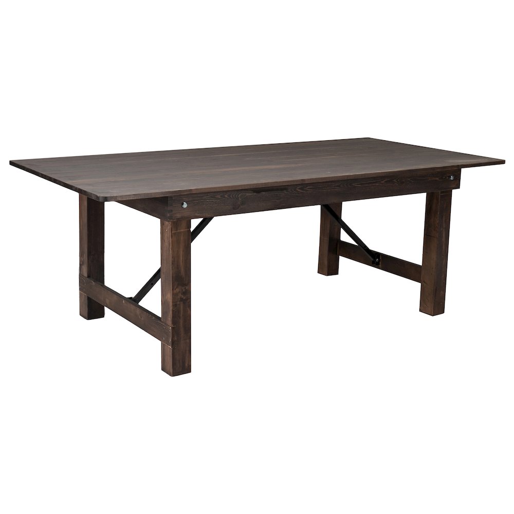 HERCULES 7' x 40" Rectangular Antique Rustic Mahogany Solid Pine Folding Farm Table. Picture 1