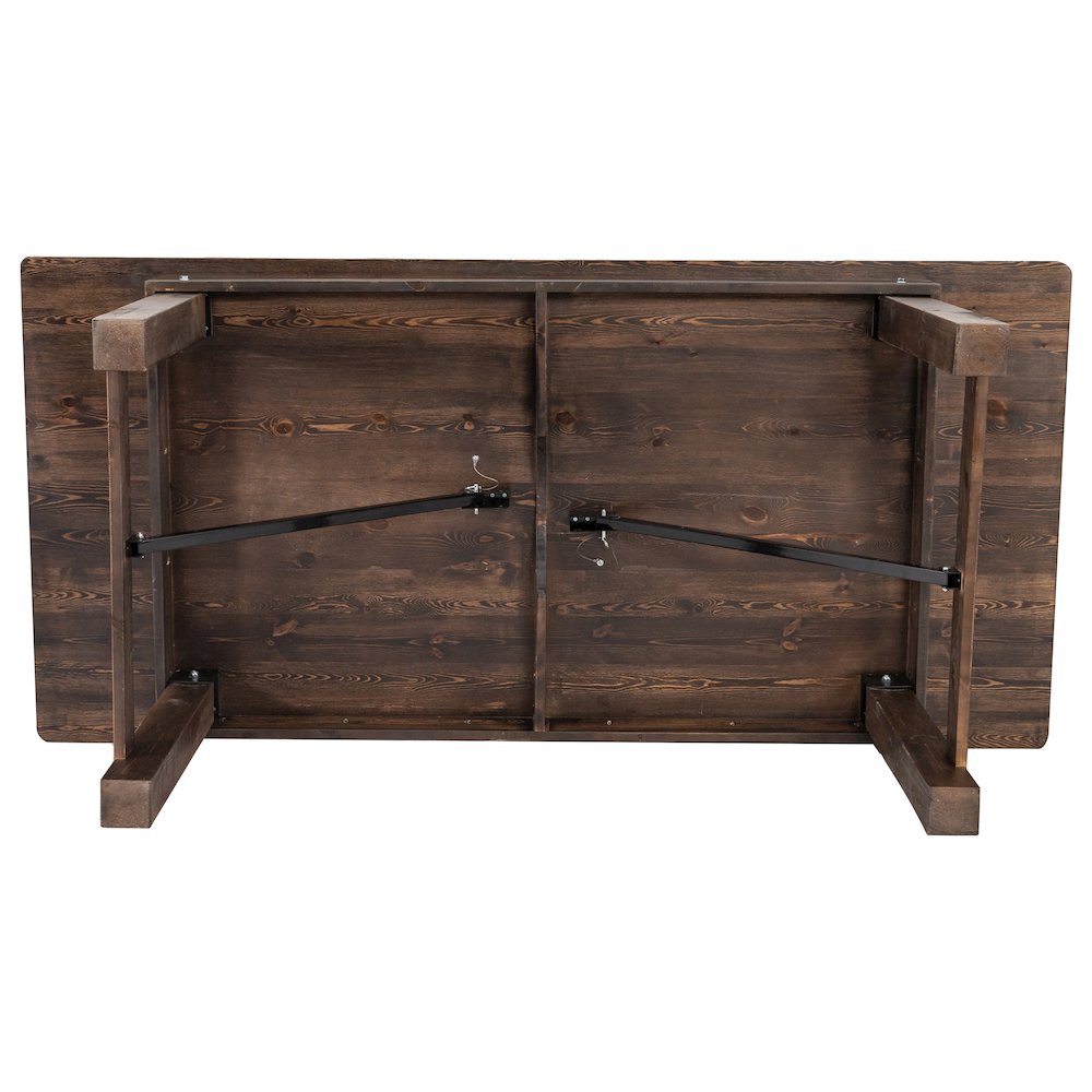 HERCULES 7' x 40" Rectangular Antique Rustic Mahogany Solid Pine Folding Farm Table. Picture 12