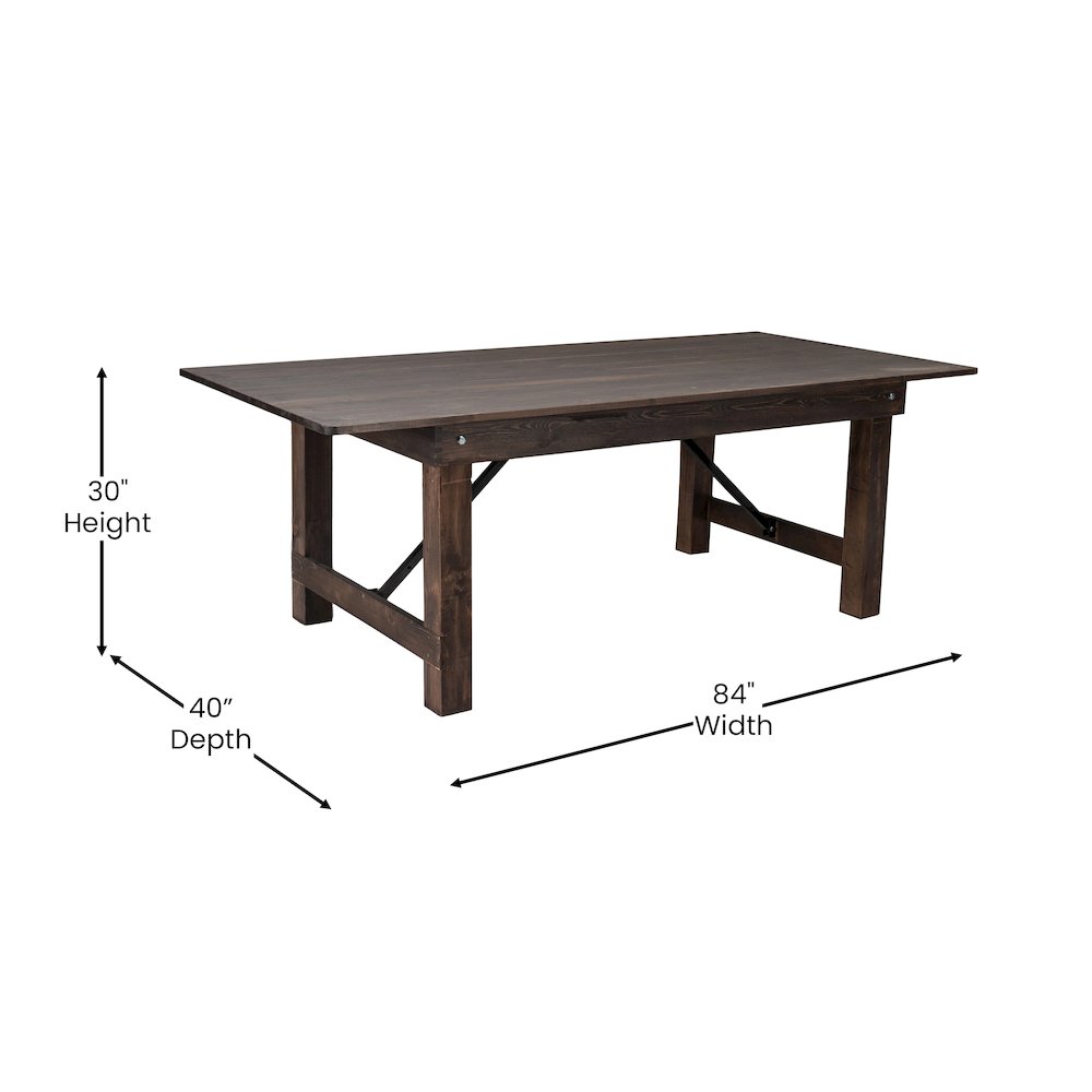 HERCULES 7' x 40" Rectangular Antique Rustic Mahogany Solid Pine Folding Farm Table. Picture 6