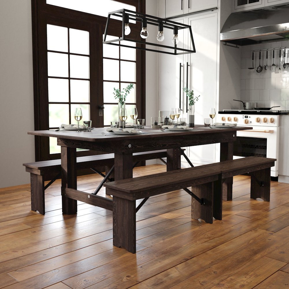 HERCULES 7' x 40" Rectangular Antique Rustic Mahogany Solid Pine Folding Farm Table. Picture 2