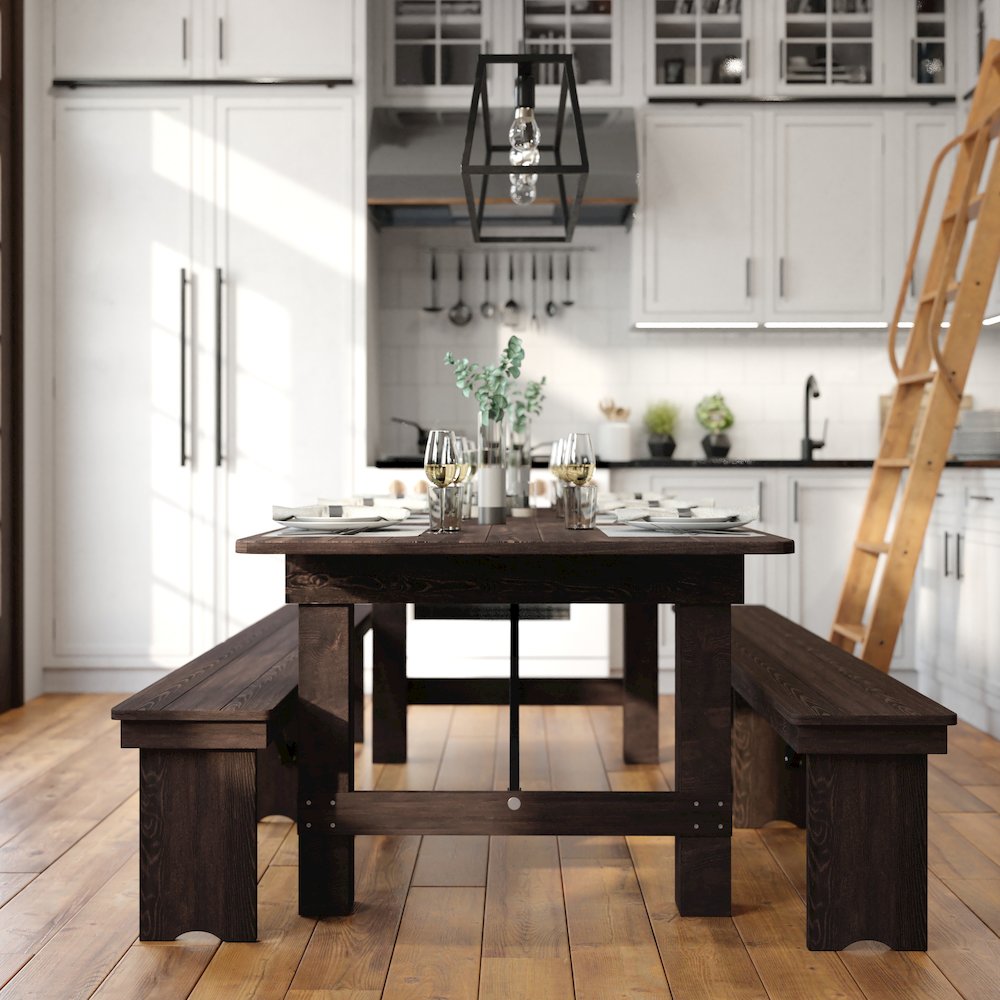 HERCULES 7' x 40" Rectangular Antique Rustic Mahogany Solid Pine Folding Farm Table. Picture 7