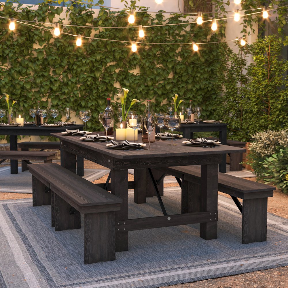 HERCULES 7' x 40" Rectangular Antique Rustic Mahogany Solid Pine Folding Farm Table. Picture 8