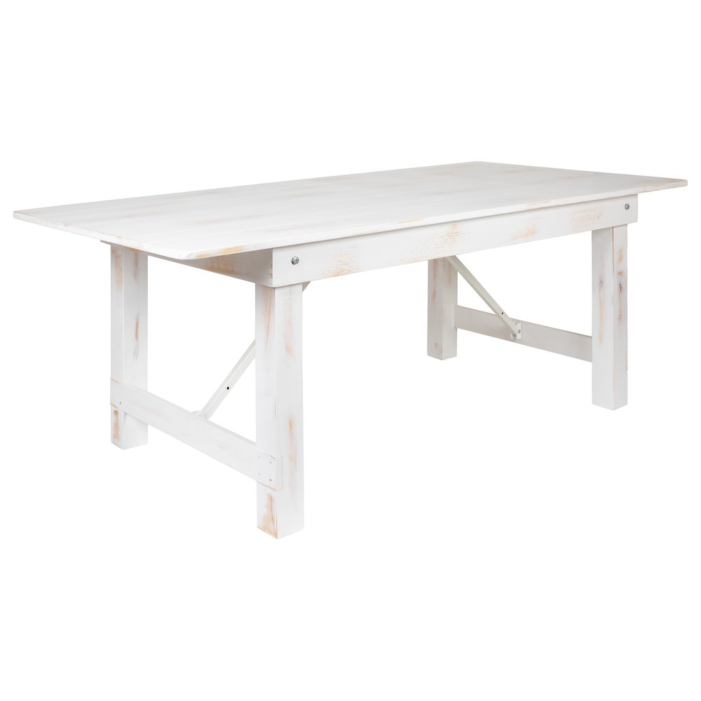 7' x 40" Rectangular Antique Rustic White Solid Pine Folding Farm Table. Picture 1