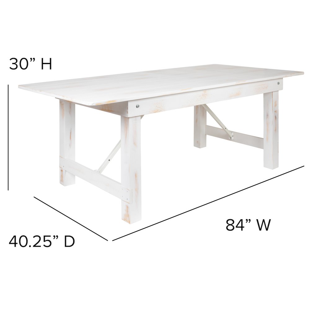 7' x 40" Rectangular Antique Rustic White Solid Pine Folding Farm Table. Picture 7