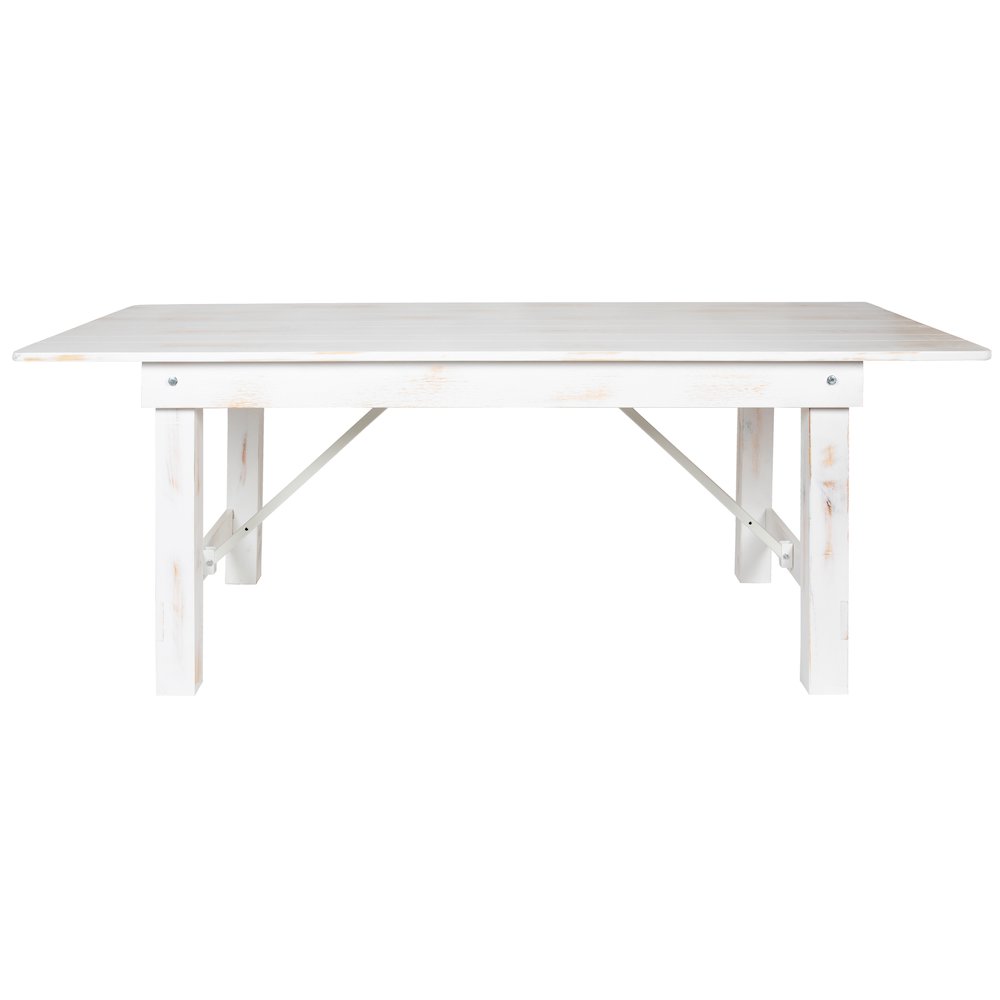 7' x 40" Rectangular Antique Rustic White Solid Pine Folding Farm Table. Picture 12