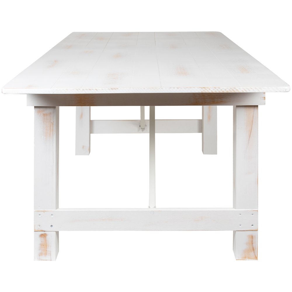 7' x 40" Rectangular Antique Rustic White Solid Pine Folding Farm Table. Picture 11