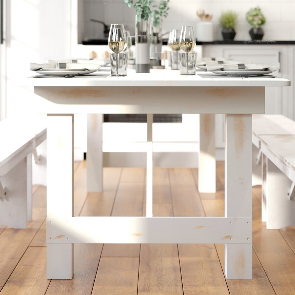 7' x 40" Rectangular Antique Rustic White Solid Pine Folding Farm Table. Picture 9