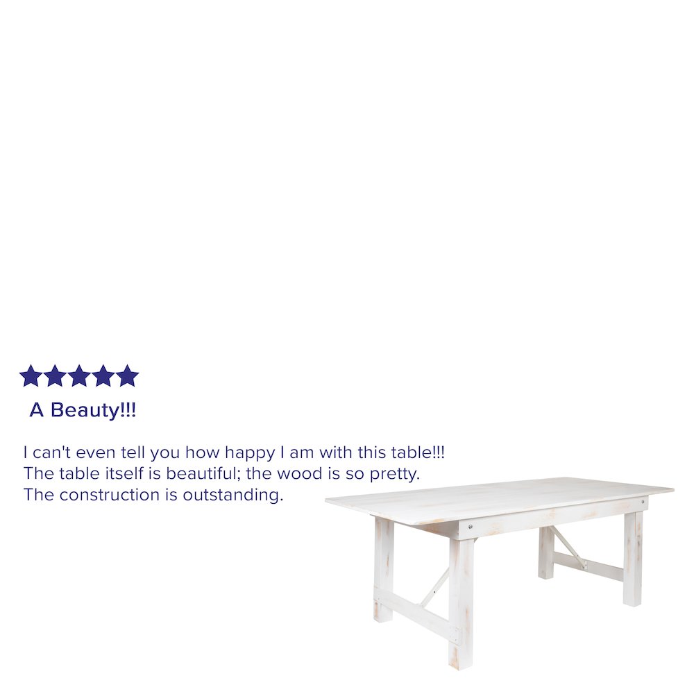 7' x 40" Rectangular Antique Rustic White Solid Pine Folding Farm Table. Picture 4