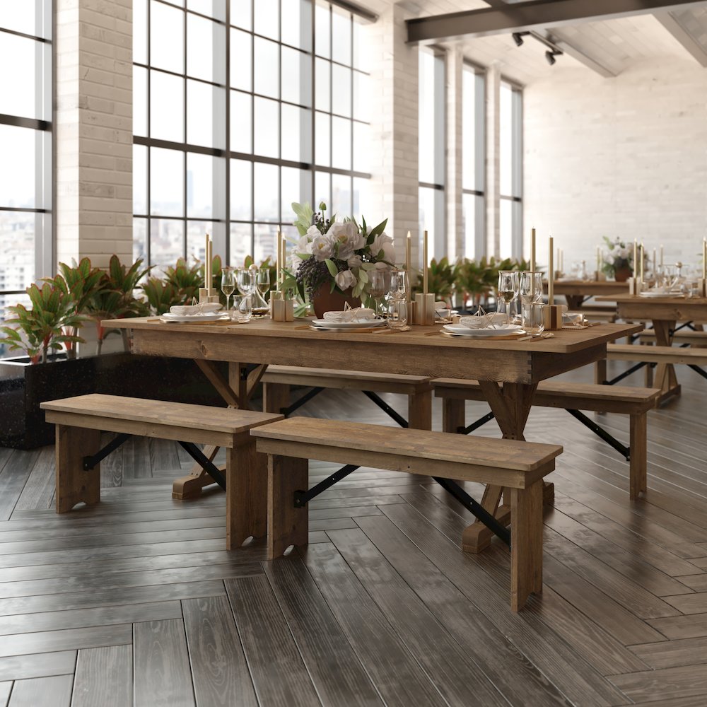 7' x 40" Farm Style Dining Table with X-Legs for Commercial and Residential Use. Picture 6