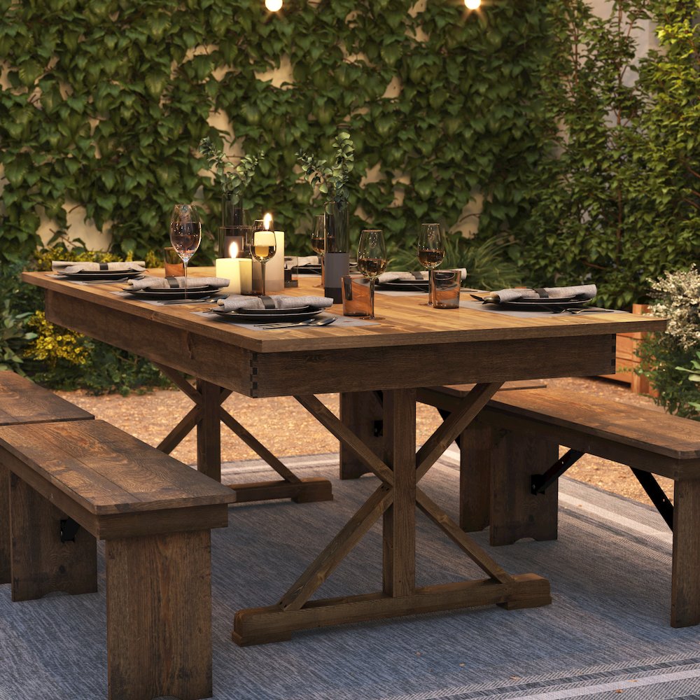 7' x 40" Farm Style Dining Table with X-Legs for Commercial and Residential Use. Picture 7