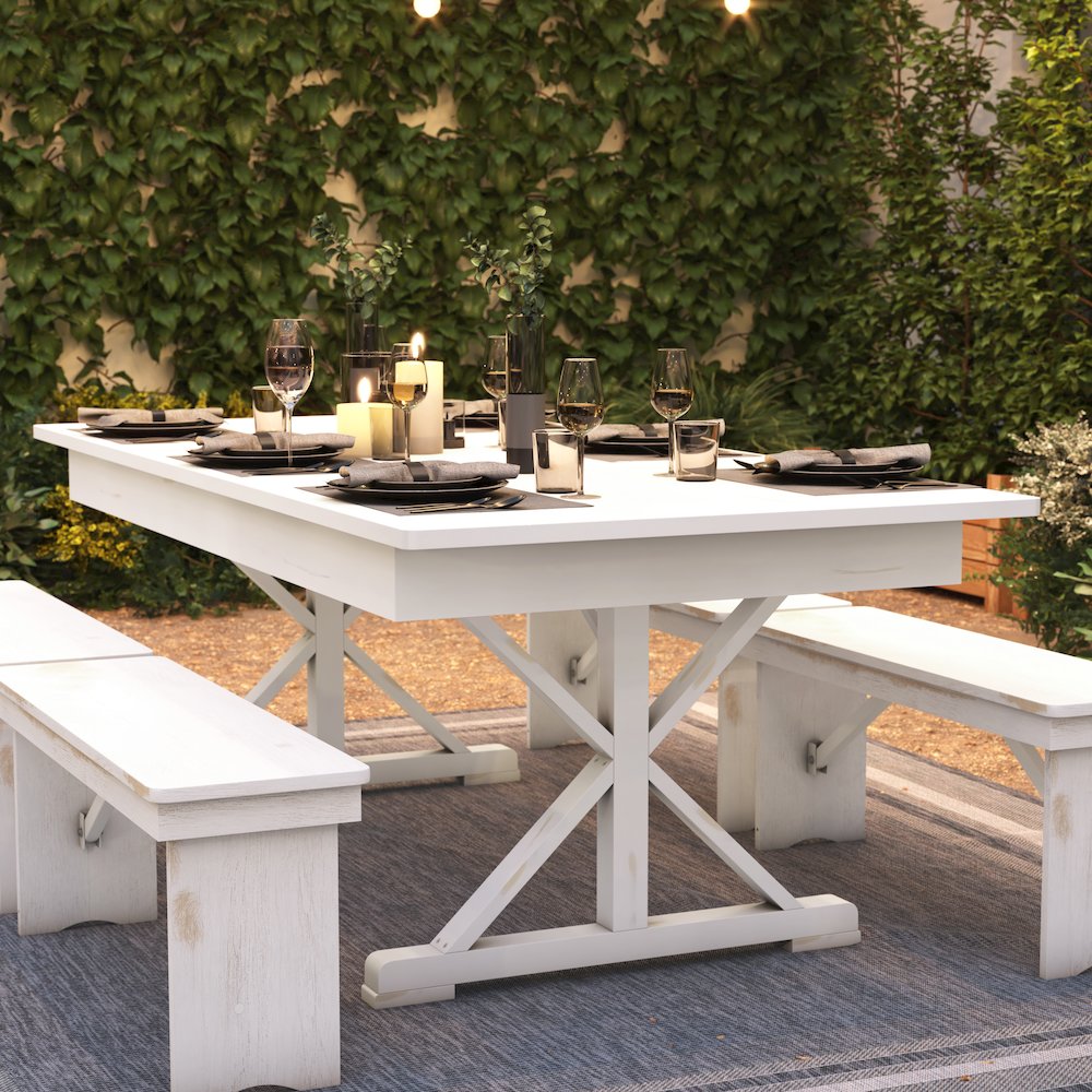 7' x 40" Farm Style Dining Table with X-Legs for Commercial and Residential Use. Picture 7