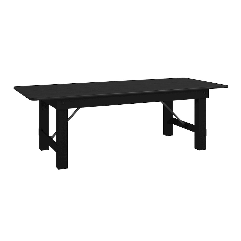 8'x 40" Rectangular Black Wash Farmhouse Folding Table,Antique Rustic Solid Pine. Picture 1