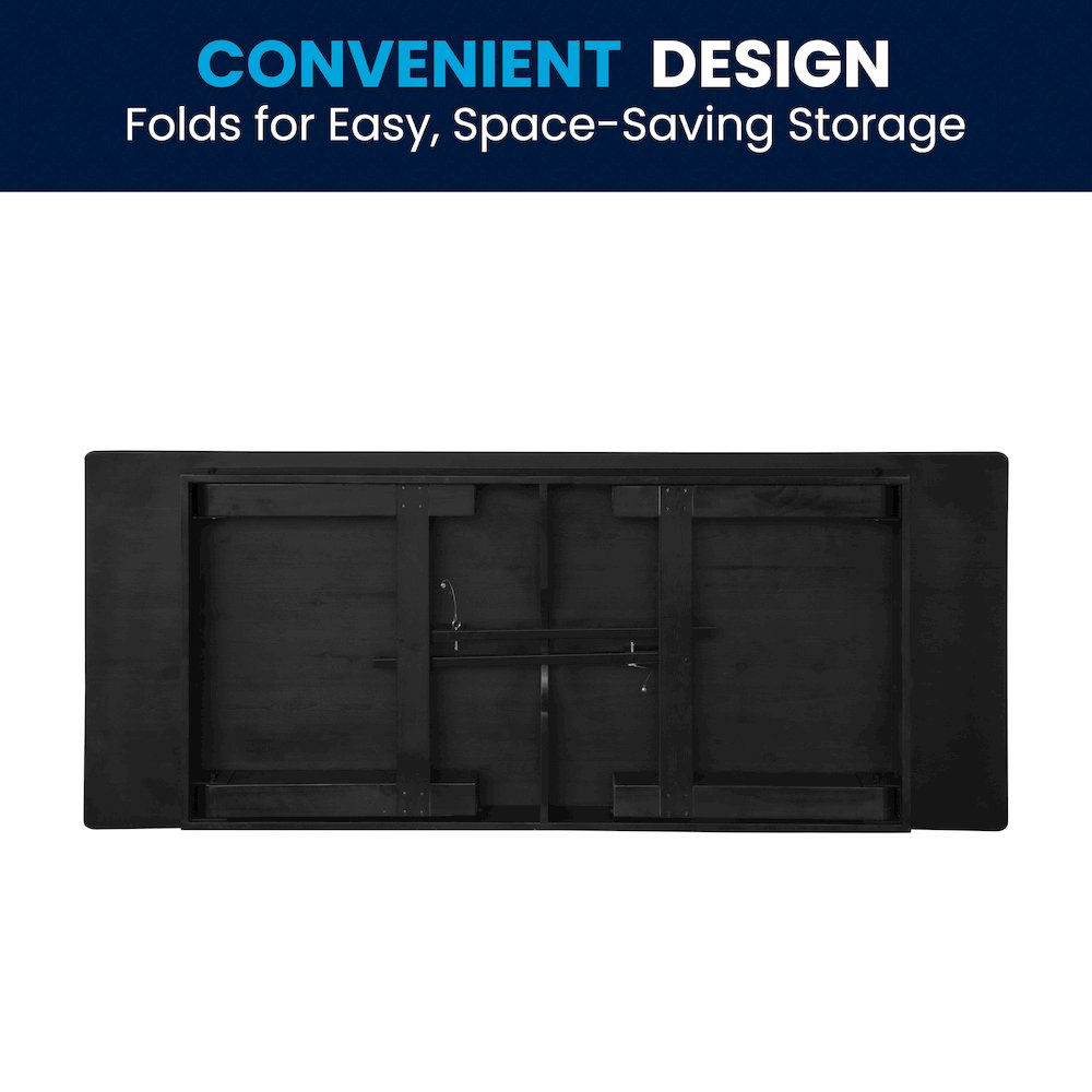 8'x 40" Rectangular Black Wash Farmhouse Folding Table,Antique Rustic Solid Pine. Picture 7
