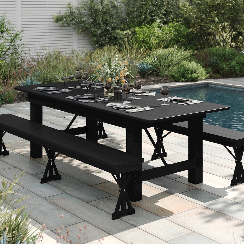 8'x 40" Rectangular Black Wash Farmhouse Folding Table,Antique Rustic Solid Pine. Picture 3