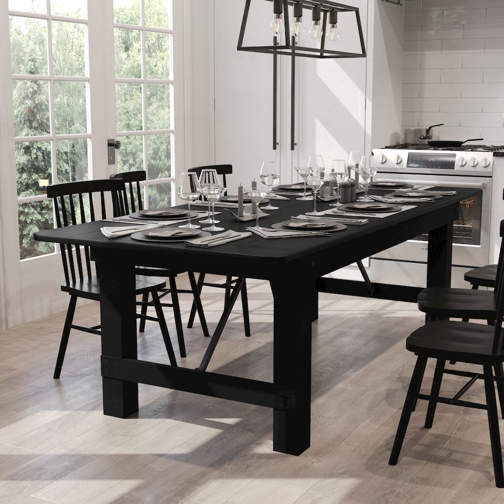 8'x 40" Rectangular Black Wash Farmhouse Folding Table,Antique Rustic Solid Pine. Picture 10