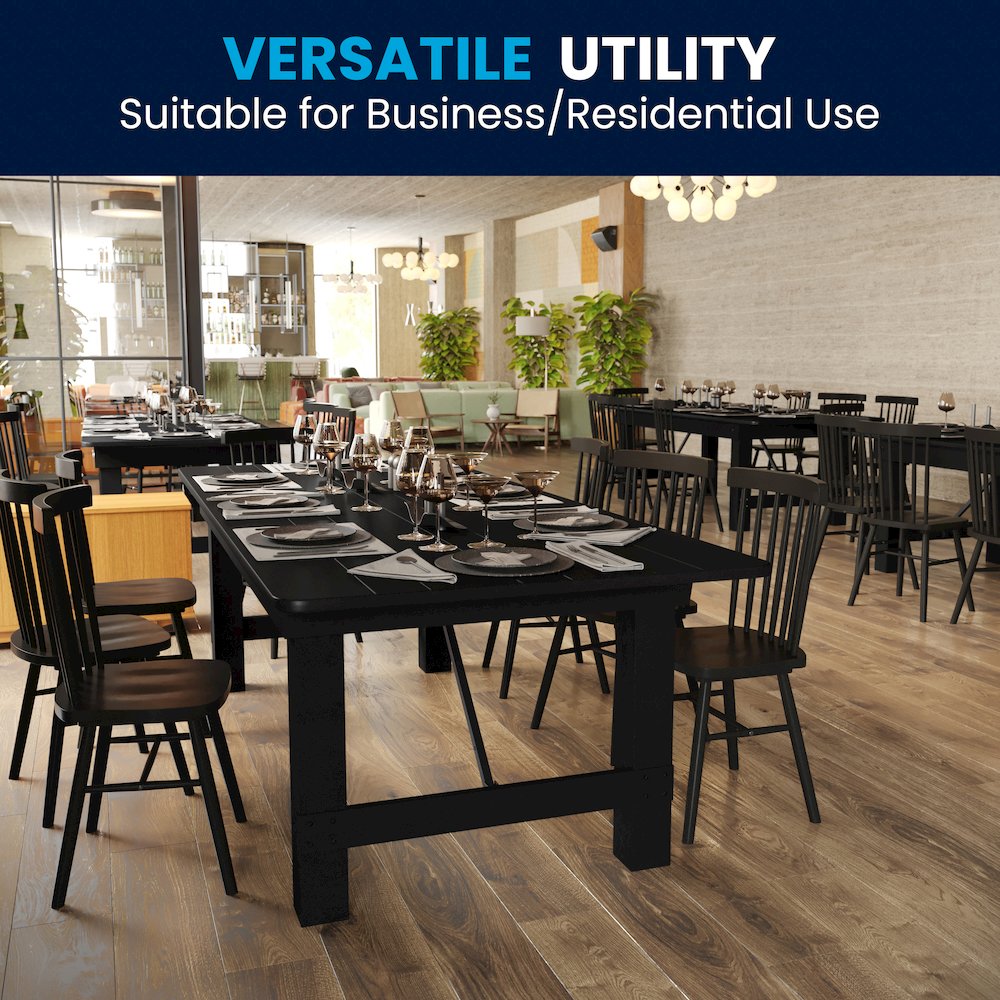 8'x 40" Rectangular Black Wash Farmhouse Folding Table,Antique Rustic Solid Pine. Picture 11