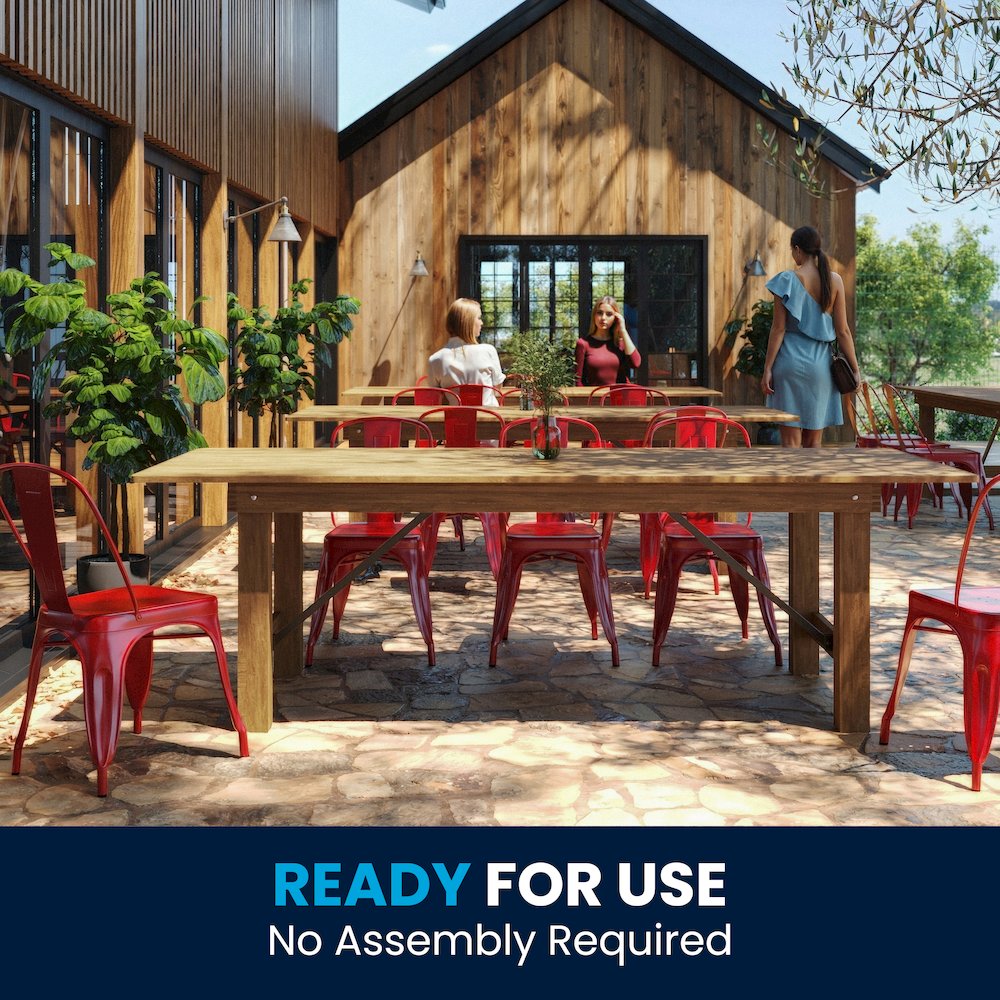 8' x 40" Rectangular Antique Rustic Solid Pine Folding Farm Table. Picture 1