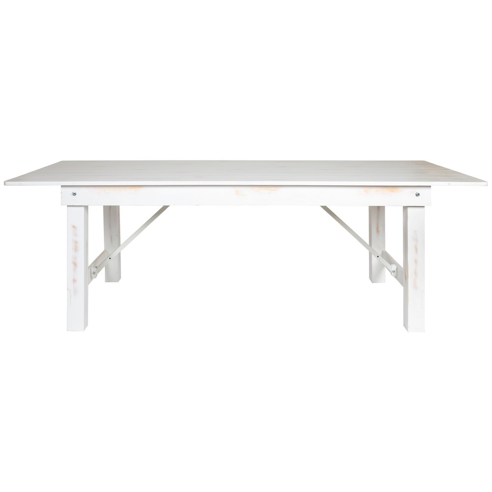 8' x 40" Rectangular Antique Rustic White Solid Pine Folding Farm Table. Picture 12