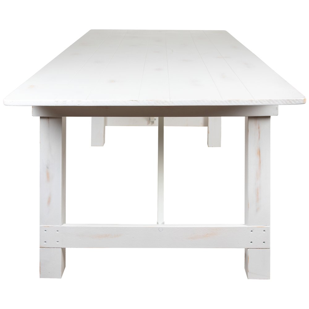 8' x 40" Rectangular Antique Rustic White Solid Pine Folding Farm Table. Picture 11