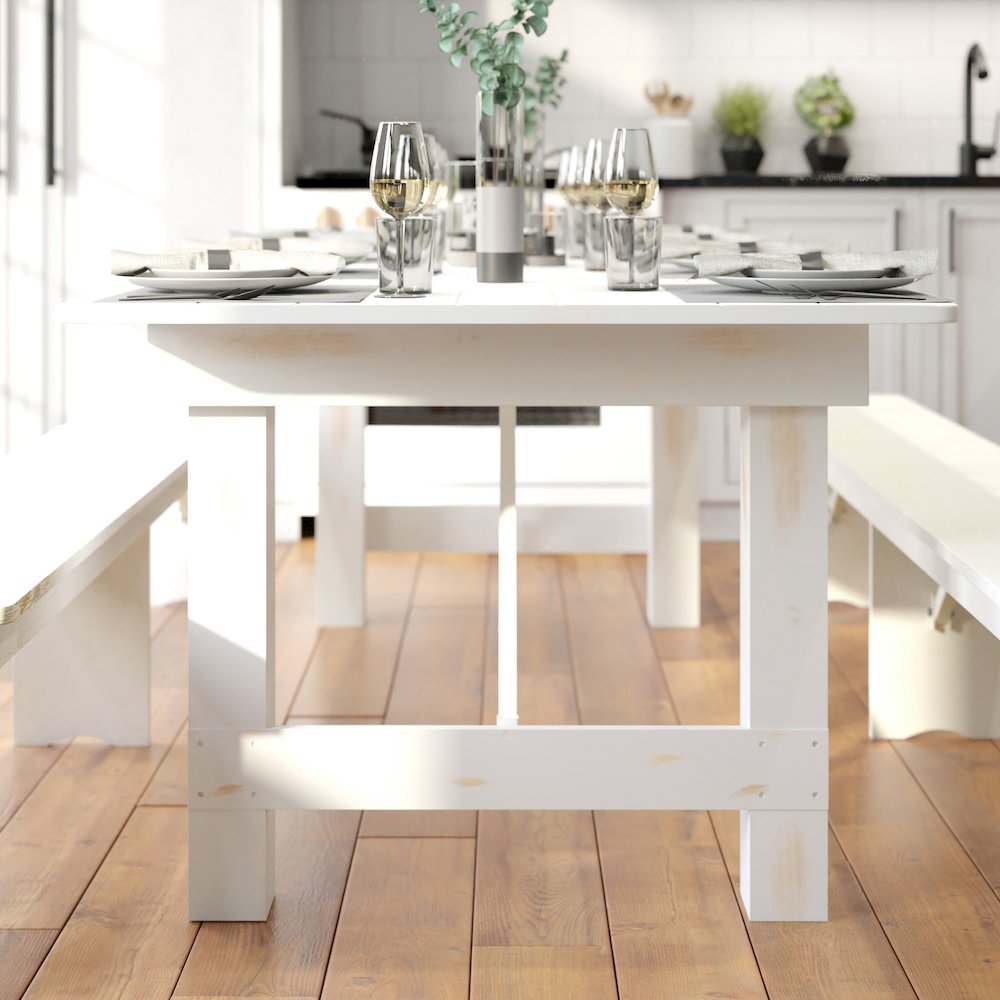 8' x 40" Rectangular Antique Rustic White Solid Pine Folding Farm Table. Picture 9