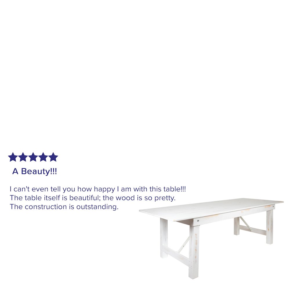 HERCULES Series 8' x 40" Rectangular Antique Rustic White Solid Pine Folding Farm Table. Picture 12